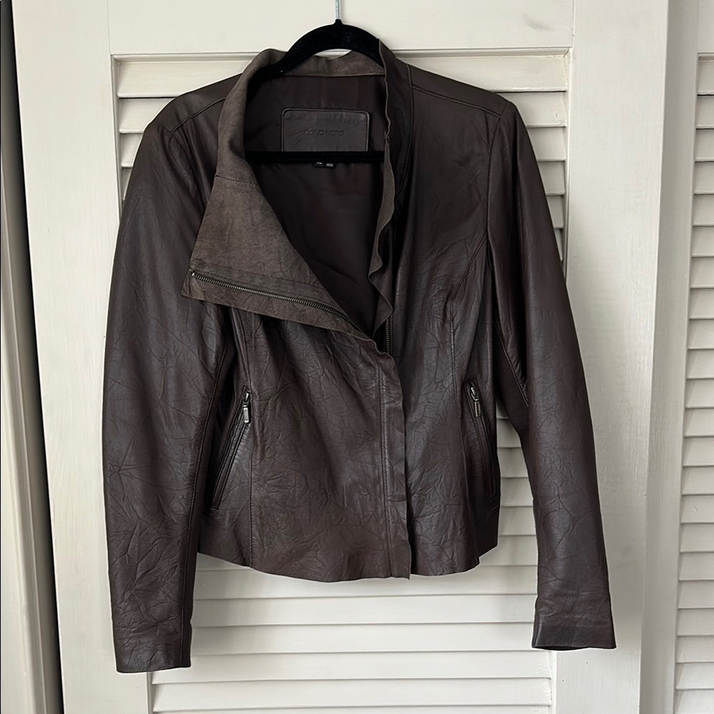 Brown Leather Asymmetrical Moto Jacket